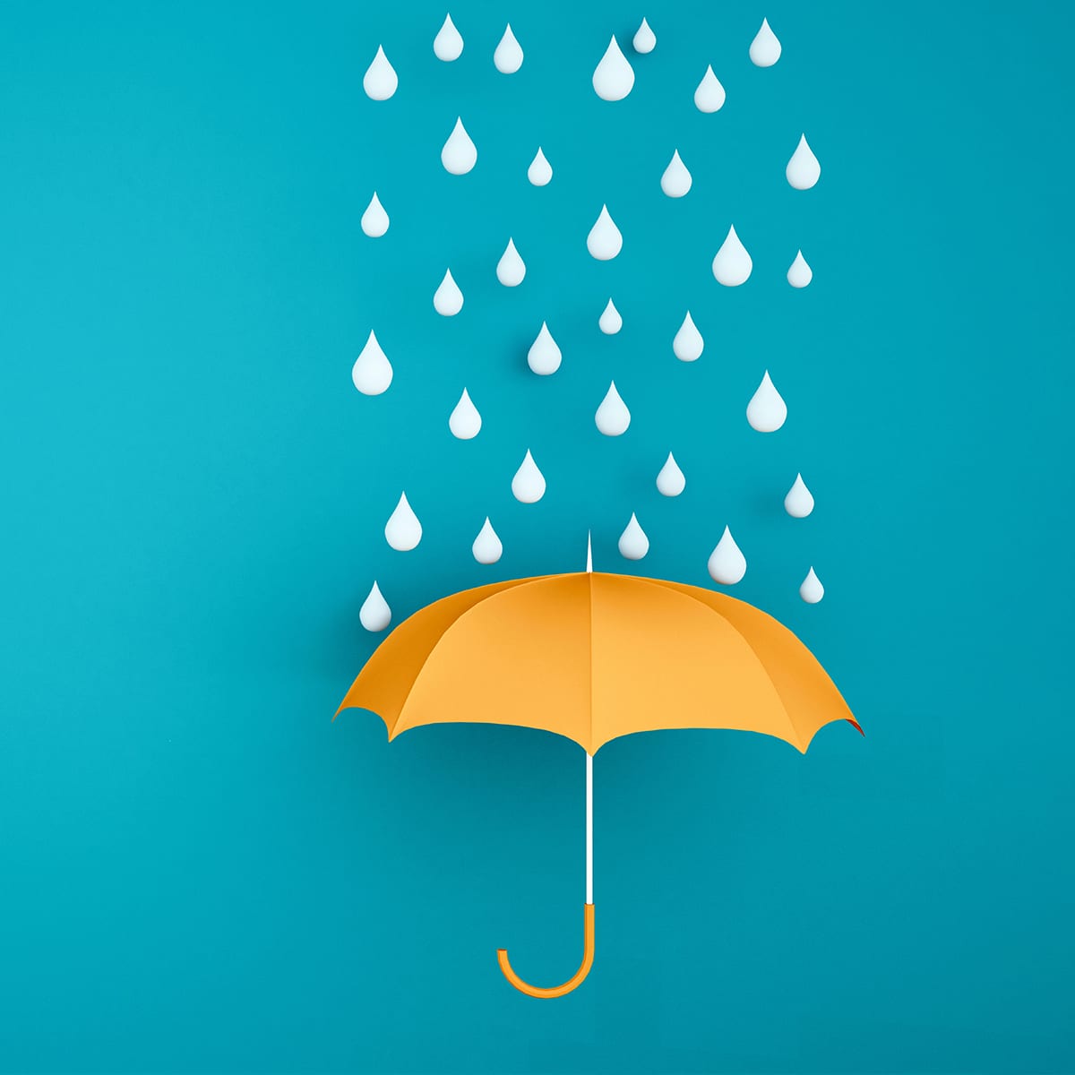 Orange umbrella with water drop on a blue backdrop - Rainy season for artwork - Orange umbrella with the weather in the rainy season - 3D Illustration